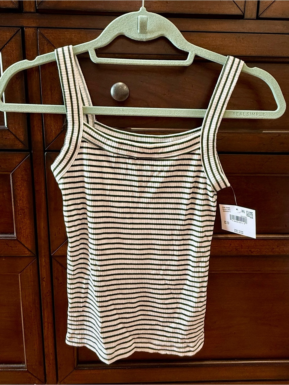 American Eagle Outfitters Cream & Black Striped Ribbed Tank